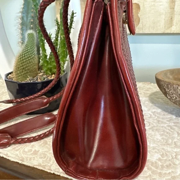 Vintage 1980s Warren Reed Oxblood Woven Leather Saddle Bag Structured - Picture 11 of 15